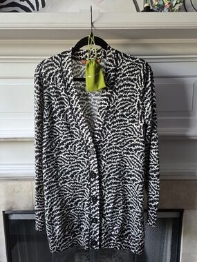 Tory Burch Zebra Print Merino Wool Cardigan Sweater M Extra Buttons